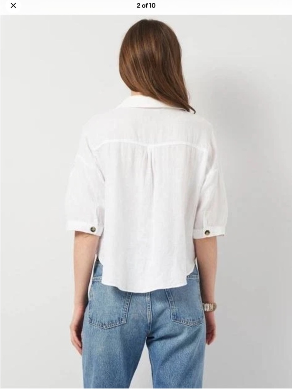 Zara White Cropped Button-Down Linen Shirt EUC - Picture 2 of 5